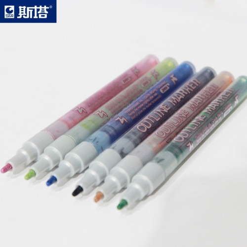 STA Outline Marker 6 Color Glitter Two-Line Pen for DIY Card Photo Album