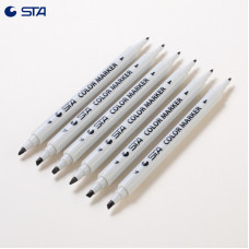 STA 3100 Black Double-Ended Marker, Broad and Fine Tip, 6 Pack