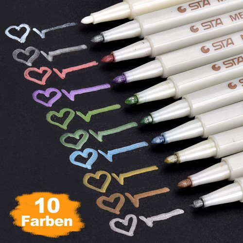 STA 6551 10 Colors Metallic Marker Pens Fine Tip for DIY Photo Album,Scrapbooking,Card Marking