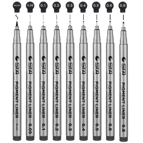 STA 9 Fineliner Black Ink Pigment Liner for Art Technical Drawing Writing Engineering Sketching Architecture Manga