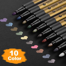 STA 8151 Metallic Marker Pens 10 Colors for Scrapbooking Crafts Rock Painting Metal Ceramic Glass