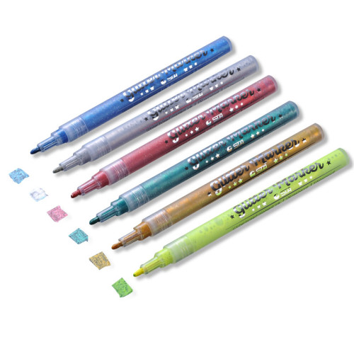 STA 1152 Glitter Marker Pens 6 Color for DIY Photo Album Artist Drawing