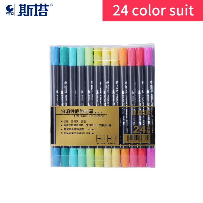 Arashigaoka Inschrijven Monetair STA 3110 Aquarelle Brush Pen Set 24 Color Art Markers Dual Tips Watercolor