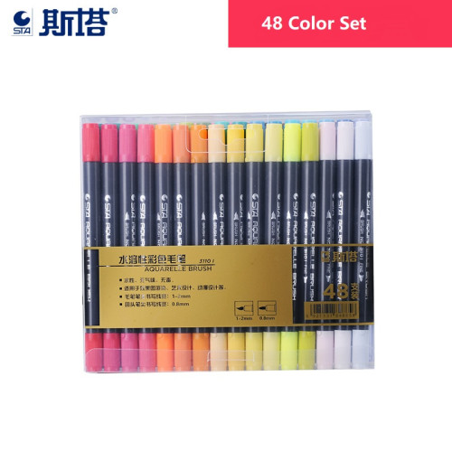STA 48 Colours Watercolor Brush Pens Dual Tip Paint Markers