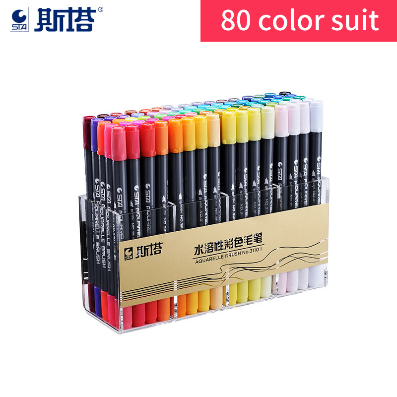 STA 80 Colors Watercolour Brush Pen Set Dual Tip Art Marker Coloring Book  Manga Calligraphy