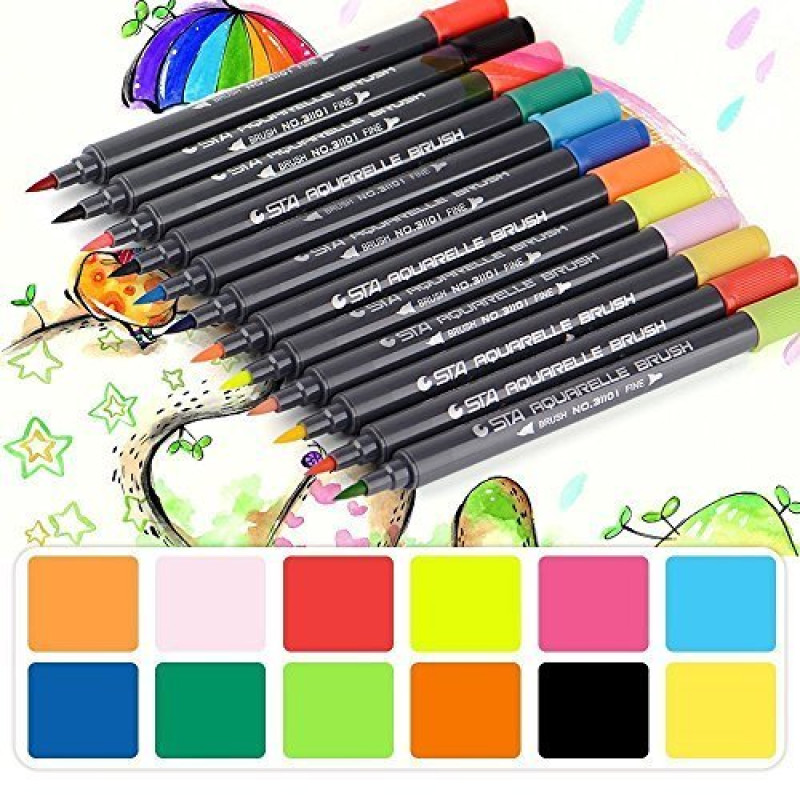 Feutres aquarelle - double pointe - 12 pcs - Feutres et crayons aquarelle -  Creavea