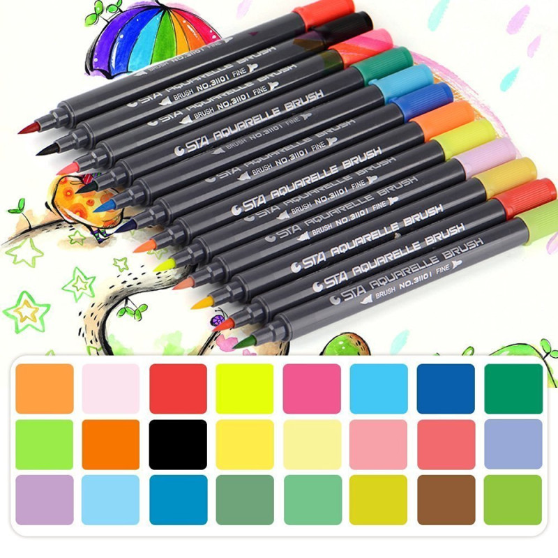 Watercolor Brush Pens - 24 Markers – Brite Crown