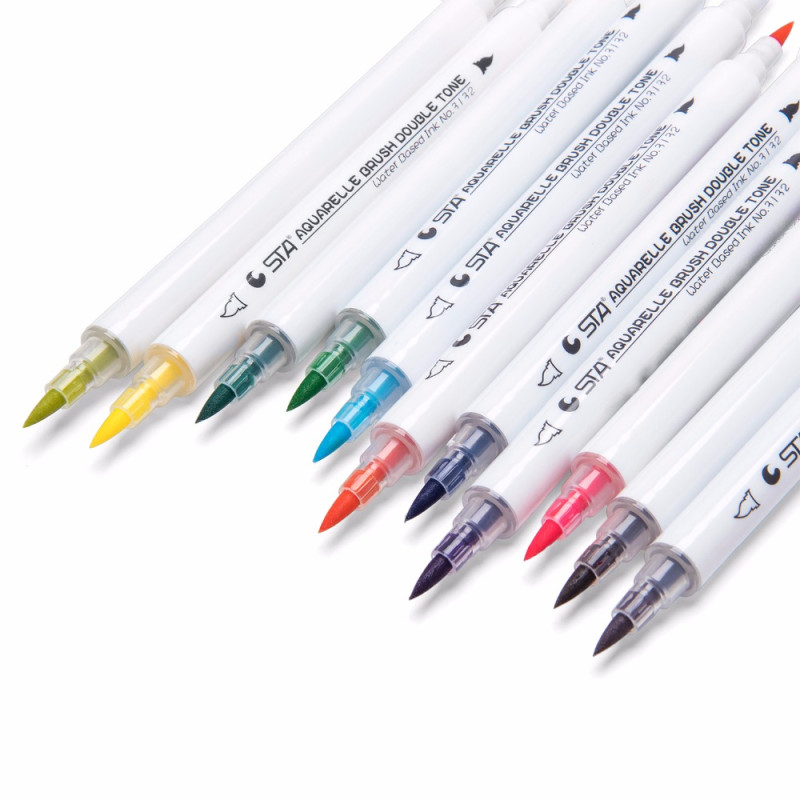 Dual Tip Watercolor Brush Markers - Sta Non-Toxic Water Based Lettering  Marker Calligraphy Pens 