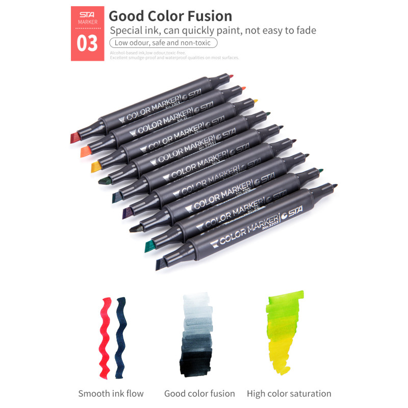 STA 3203 Art Markers Set Dual Headed Artist Sketch Oily Alcohol Based  Markers Pen 30/36/40/48/60/80/128/201 Colors For Animation - AliExpress