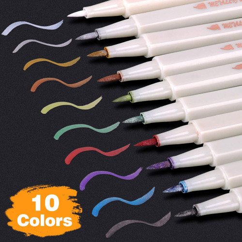 STA 6551BR Metallic Marker Pens 10 Colours Brush Tip for Guest Book Art Card Making DIY Photo Album