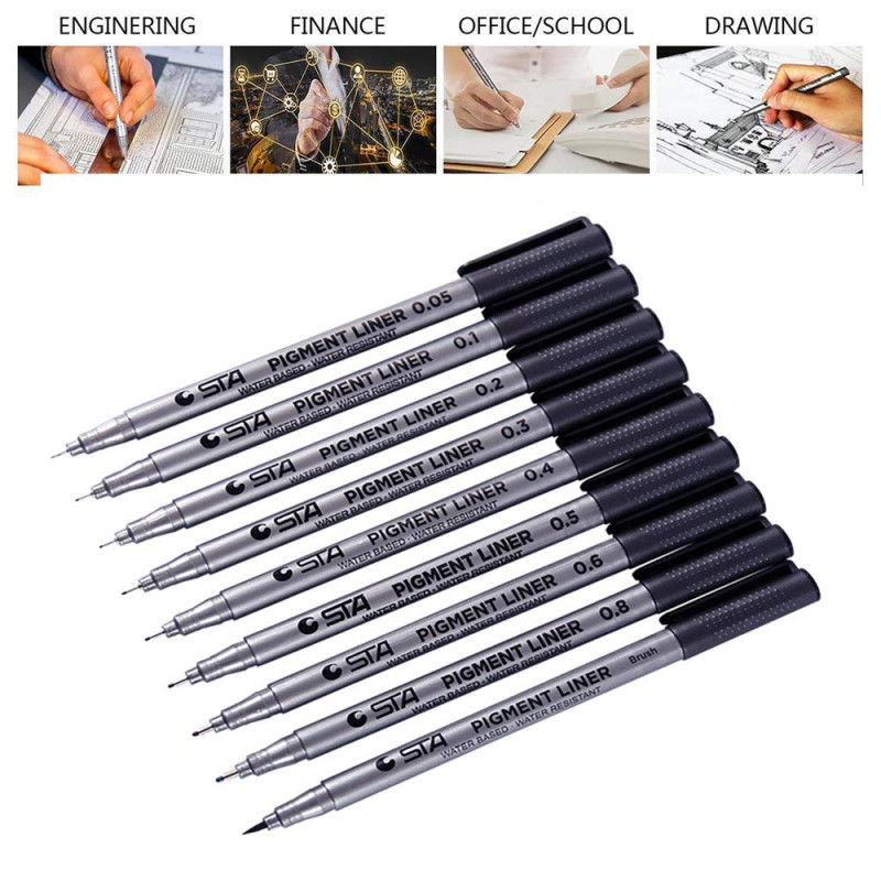 Bianyo Archival Ink Micro Pens, fineliner, graphic, Waterproof pens set of 9