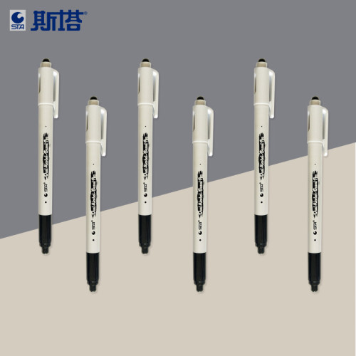 STA 8802 Black Dual Tips Alcohol Based Needle Marker Pens-6 Pack
